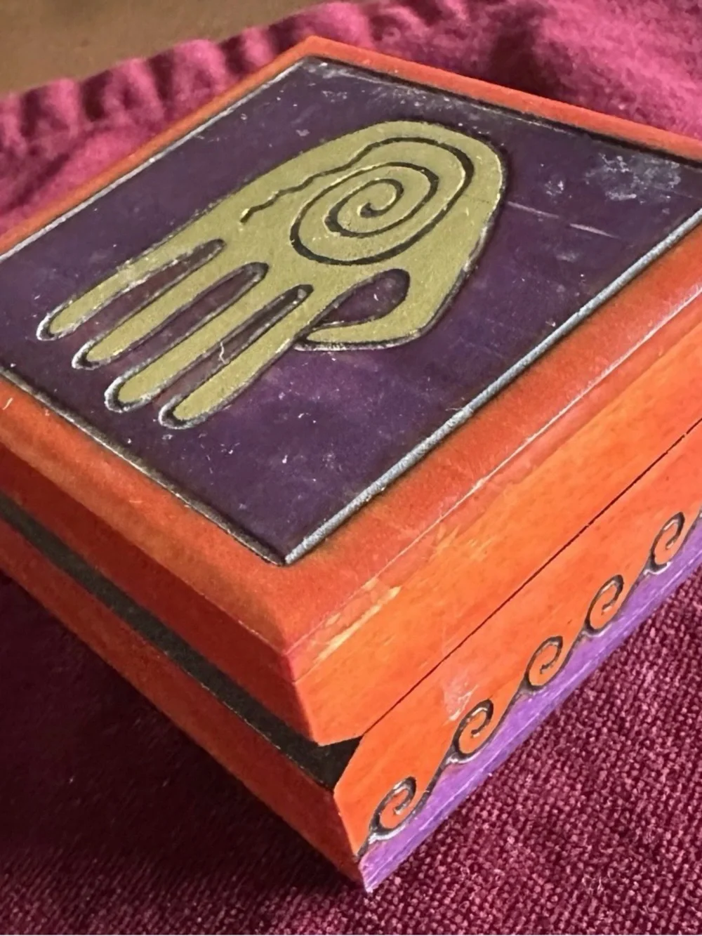 Vintage Adorable Hamsa/Healing/Shaman Hand Wooden Trinket Box Made In Poland